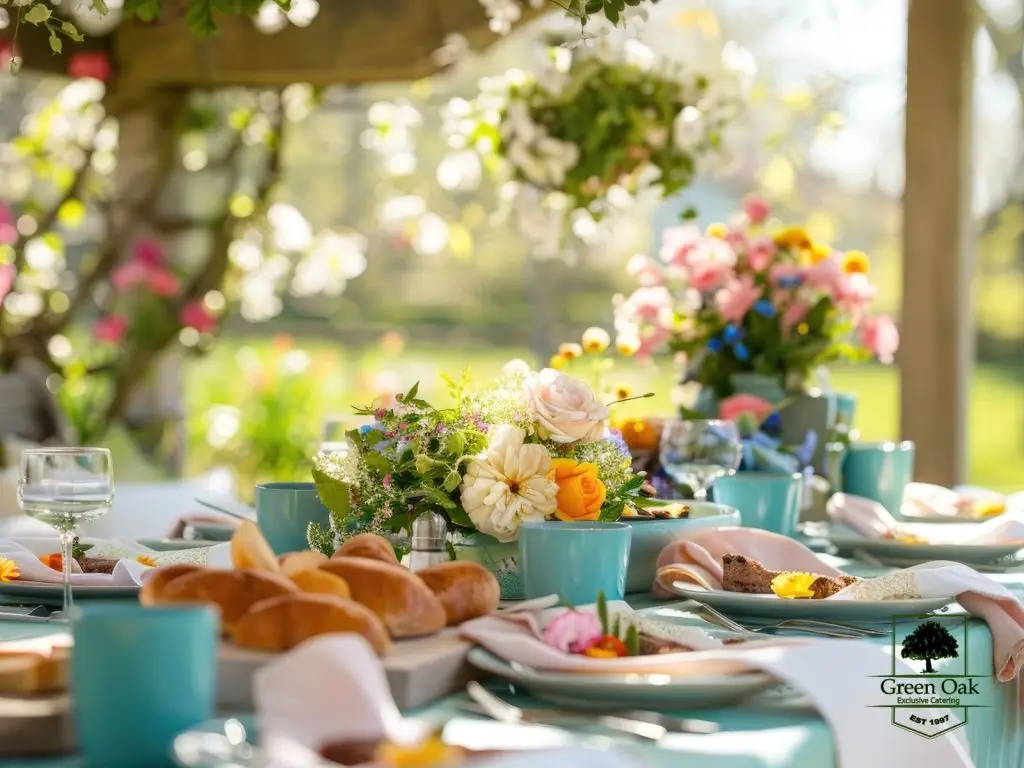 Verfijnde tafelsetting voor sit-down diner met bloemen, servies en zacht daglicht